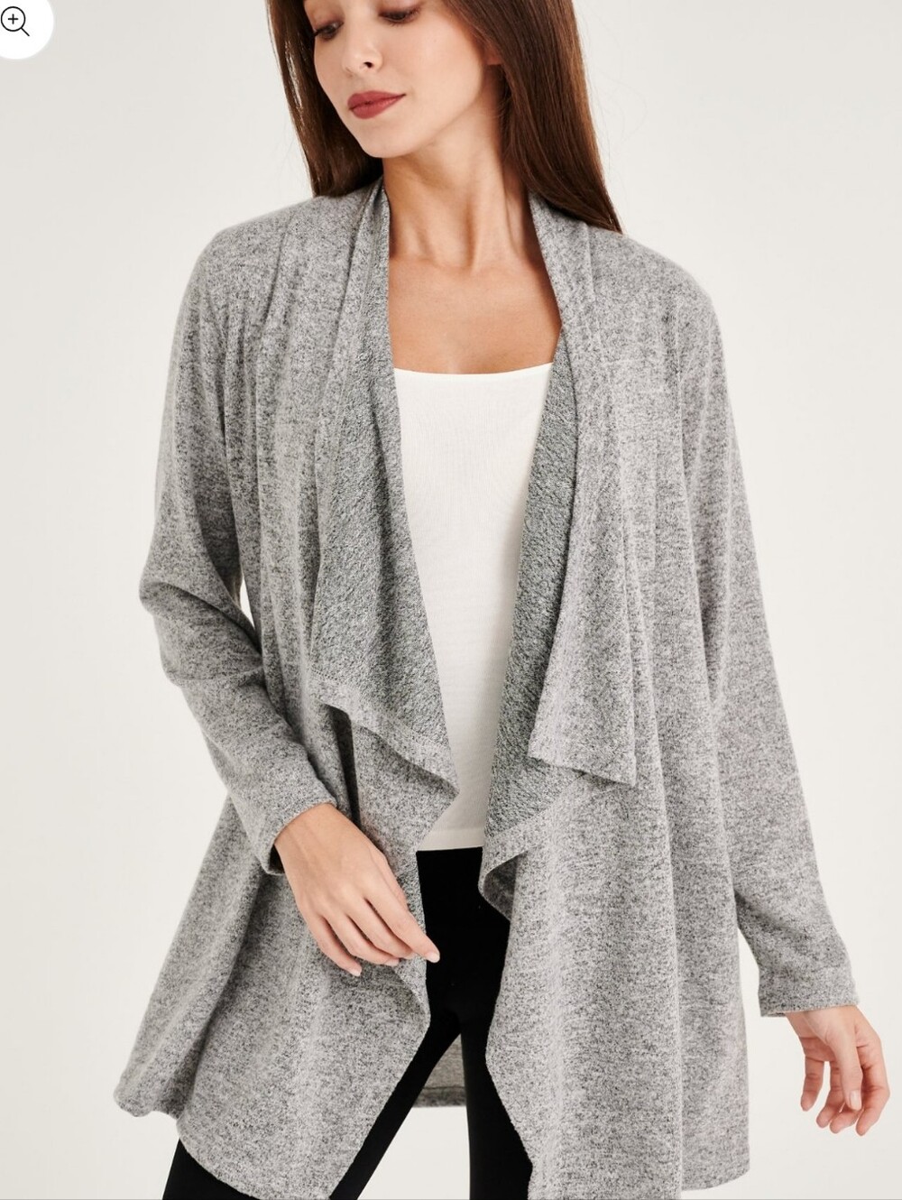 Torrid - SIZE L/0- Womens Light Gray Draped Waterfall Open-Front Cardigan
